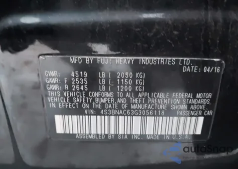 2016 Subaru Legacy 2.5I Premium z USA, uszkodzony, nr VIN 4S3BNAC63G3056118